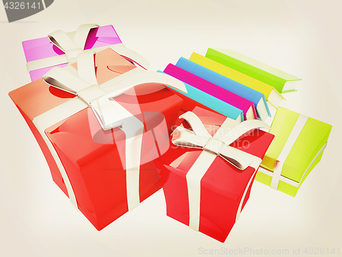 Image of Gifts and books. 3d illustration. Vintage style