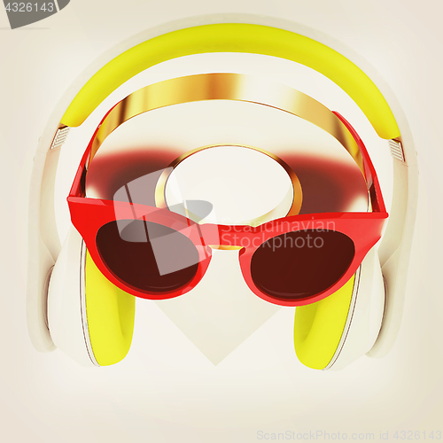 Image of Glamour map pointer in sunglasses and headphones. 3d illustratio