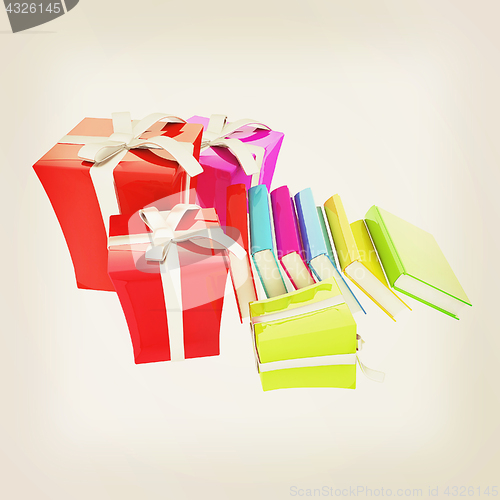 Image of Gifts and books. 3d illustration. Vintage style