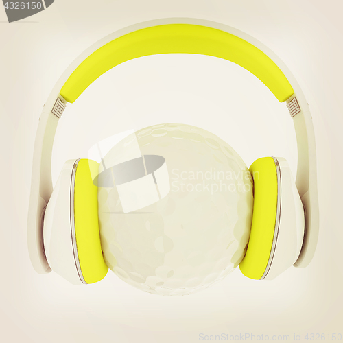 Image of Golf ball with headset or headphones. 3D rendering. Vintage styl