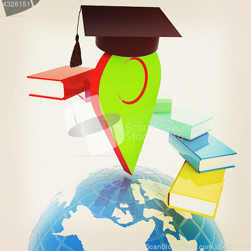 Image of Pointer of education in graduation hat with books around and Ear