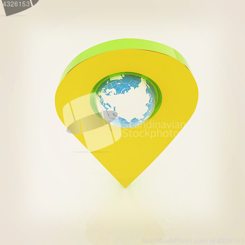 Image of Realistic 3d pointer of map with Earth. Global concept. 3d illus