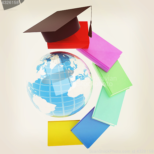 Image of Earth of education with books around and graduation hat. Global 