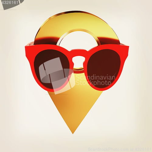 Image of Glamour map pointer in sunglasses. 3d illustration. Vintage styl