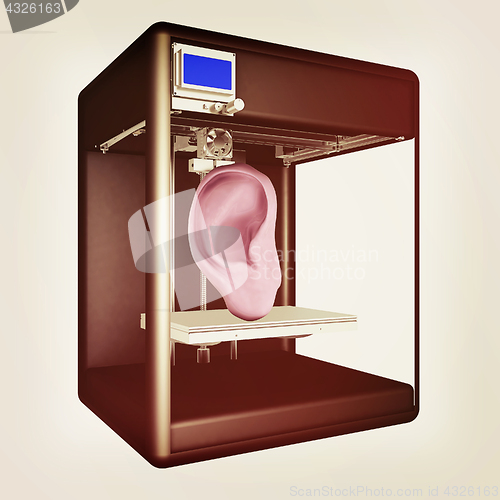 Image of Medical 3d printer for duplication of human ear. 3D Bio-printer.