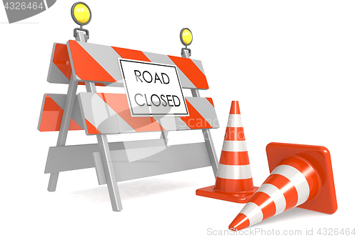 Image of Road closed sign with traffic cones