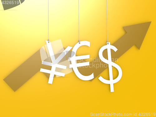 Image of Euro dollar yen sign hang with yellow background