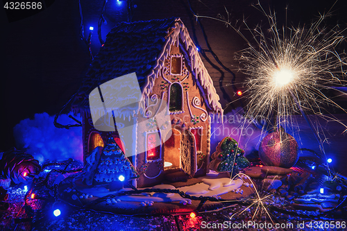 Image of Gingerbread house with lights