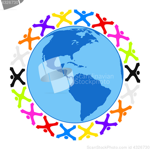 Image of some stylized people building a circle around the earth