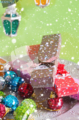 Image of Christmas toys, lights and presents