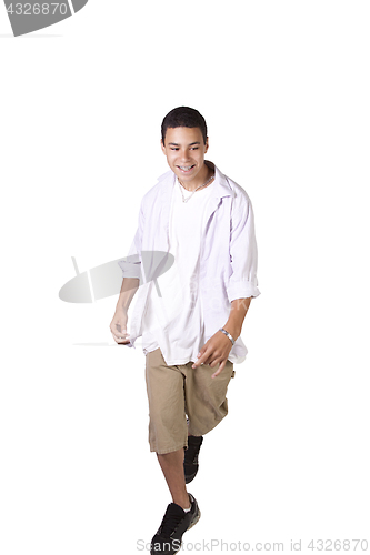 Image of Cute Hispanic Boy Daning on an Isolated Background