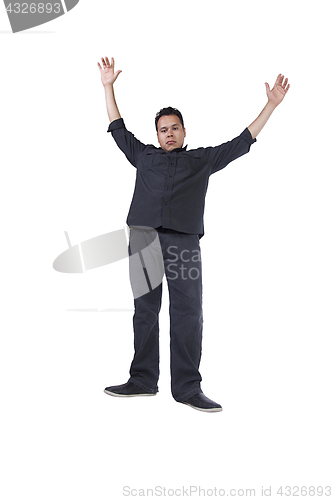 Image of Casual Handsome Hispanic Man with His Hands Up