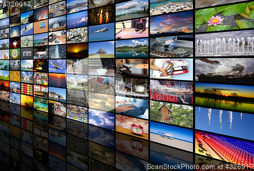 Image of Big multimedia video and image wall of the TV screen