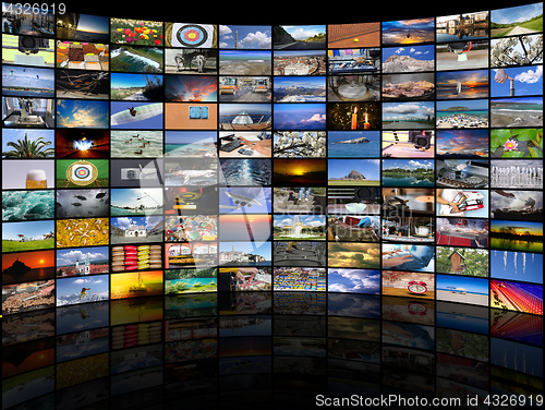 Image of Big multimedia video and image wall of the TV screen