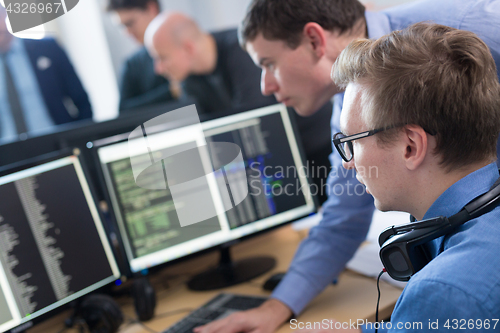 Image of Startup business, software developer working on desktop computer.