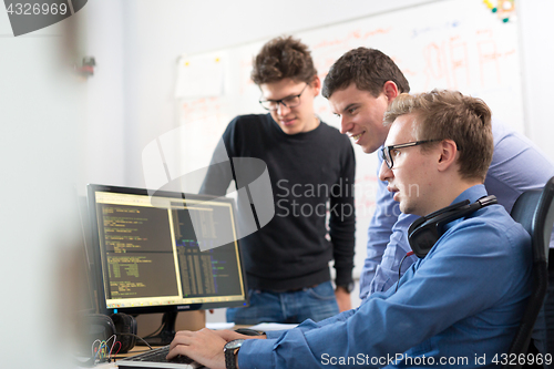 Image of Startup business, software developer working on desktop computer.