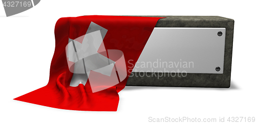 Image of stone socket with blank sign and flag of switzerland - 3d rendering