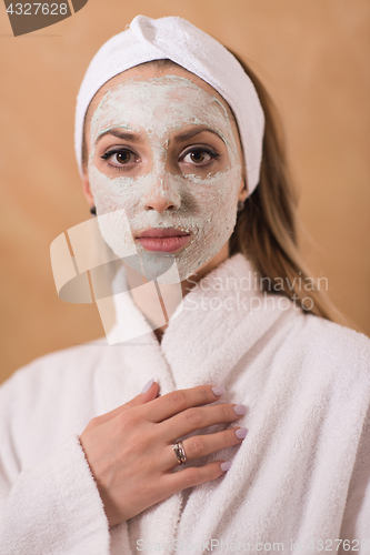 Image of Spa Woman applying Facial Mask