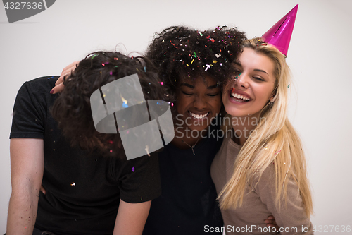 Image of confetti party multiethnic group of people