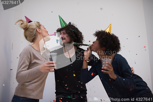 Image of confetti party multiethnic group of people