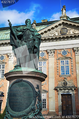 Image of STOCKHOLM, SWEDEN - AUGUST 19, 2016: View on Statue of Gustavo E