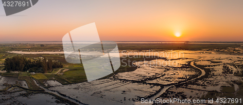 Image of Aerial View of Esteiro da Tojeira at sunset