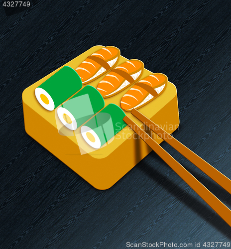 Image of Sushi Assortment Shows Japan Cuisine 3d Illustration