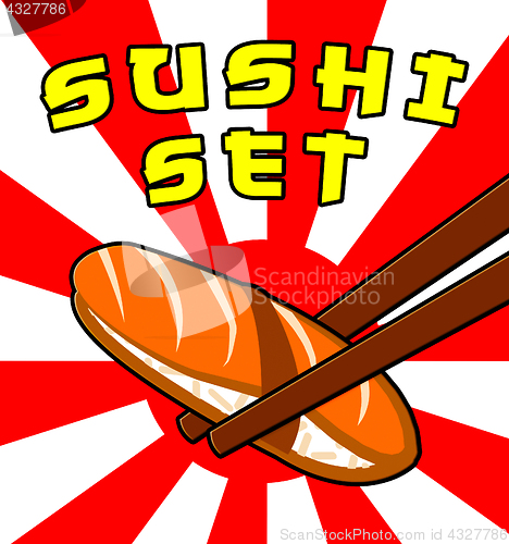 Image of Sushi Set Means Raw Fish 3d Illustration