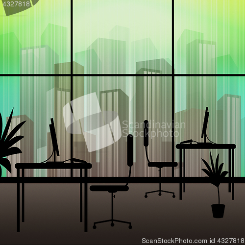 Image of Office Interior Showing Building Cityscape 3d Illustration