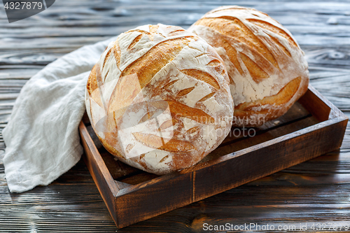 Image of Loaves of fresh homemade sourdough bread.