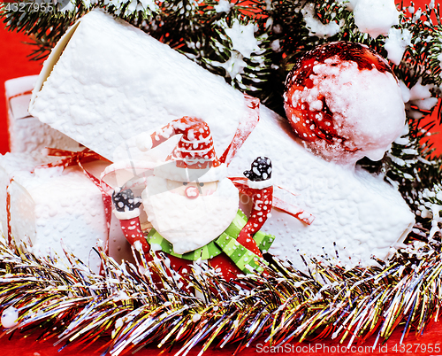 Image of new year celebration, Christmas holiday stuff, tree, toys, decor