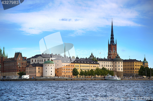 Image of STOCKHOLM, SWEDEN - AUGUST 20, 2016: Tourists boat and View of G