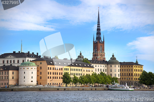 Image of STOCKHOLM, SWEDEN - AUGUST 20, 2016: Tourists boat and View of G