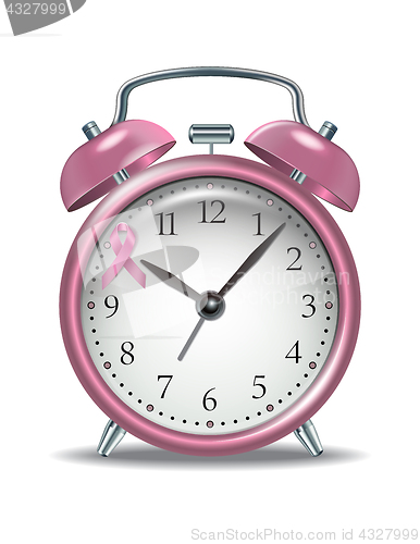 Image of Pink alarm clock with pink ribbon