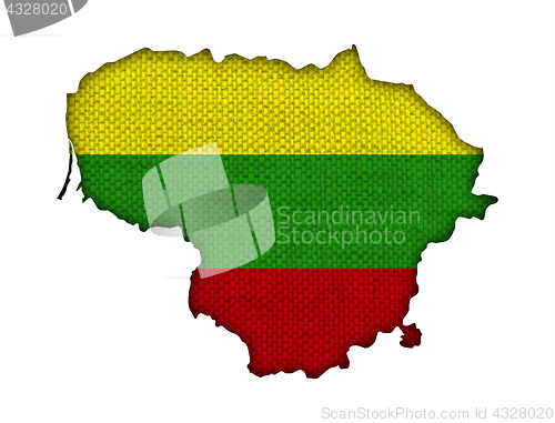 Image of Map and flag of Lithuania on old linen