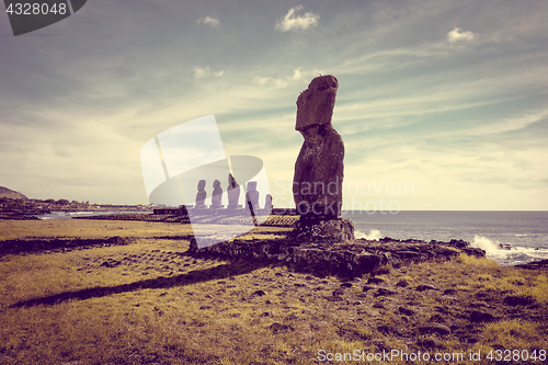 Image of Moais statues, ahu tahai, easter island