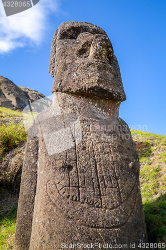 Image of Moai statue on Rano Raraku volcano, easter island