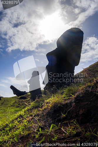 Image of Moais statues on Rano Raraku volcano, easter island