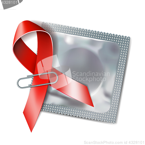 Image of Red ribbon with a condom