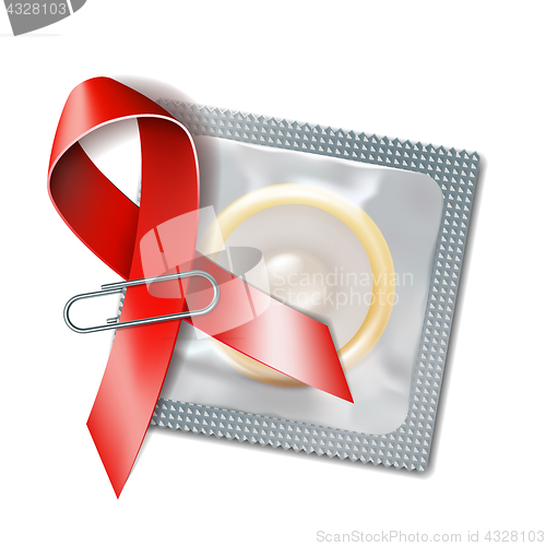 Image of Red ribbon with a condom