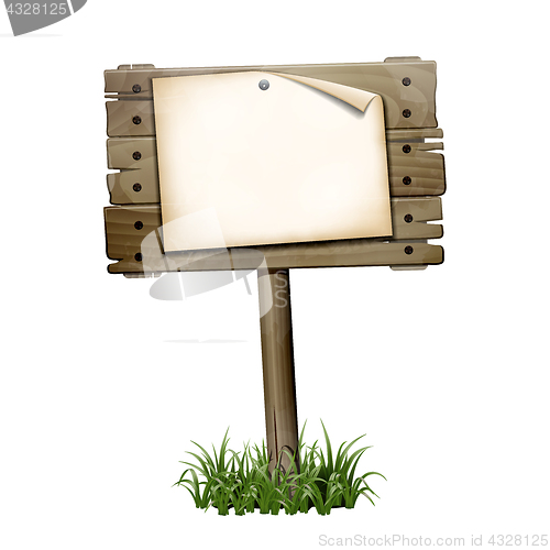 Image of Empty paper blank on wooden signboard