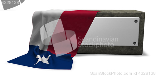 Image of stone socket with blank sign and flag of texas - 3d rendering