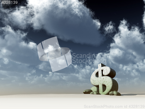 Image of dollar symbol in the desert - 3d rendering