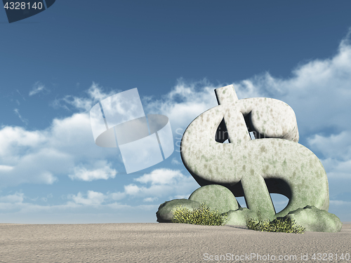 Image of dollar symbol in the desert - 3d rendering