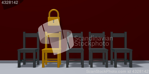 Image of row of chairs and padlock - 3d rendering