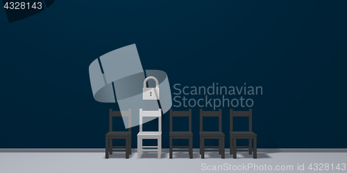 Image of row of chairs and padlock - 3d rendering