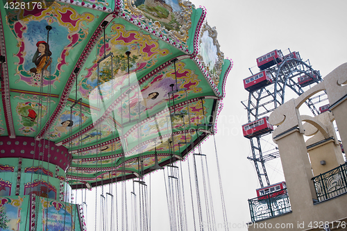 Image of VIENNA, AUSTRIA - AUGUST  17, 2012: View of Merry-go-round spinn