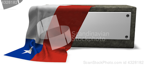 Image of stone socket with blank sign and flag of chile - 3d rendering