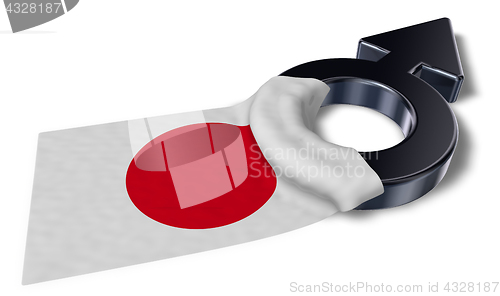 Image of mars symbol and flag of japan - 3d rendering