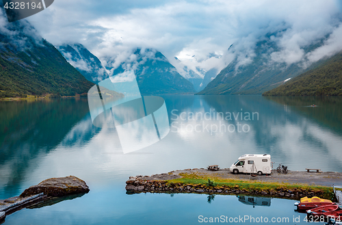 Image of Family vacation travel RV, holiday trip in motorhome